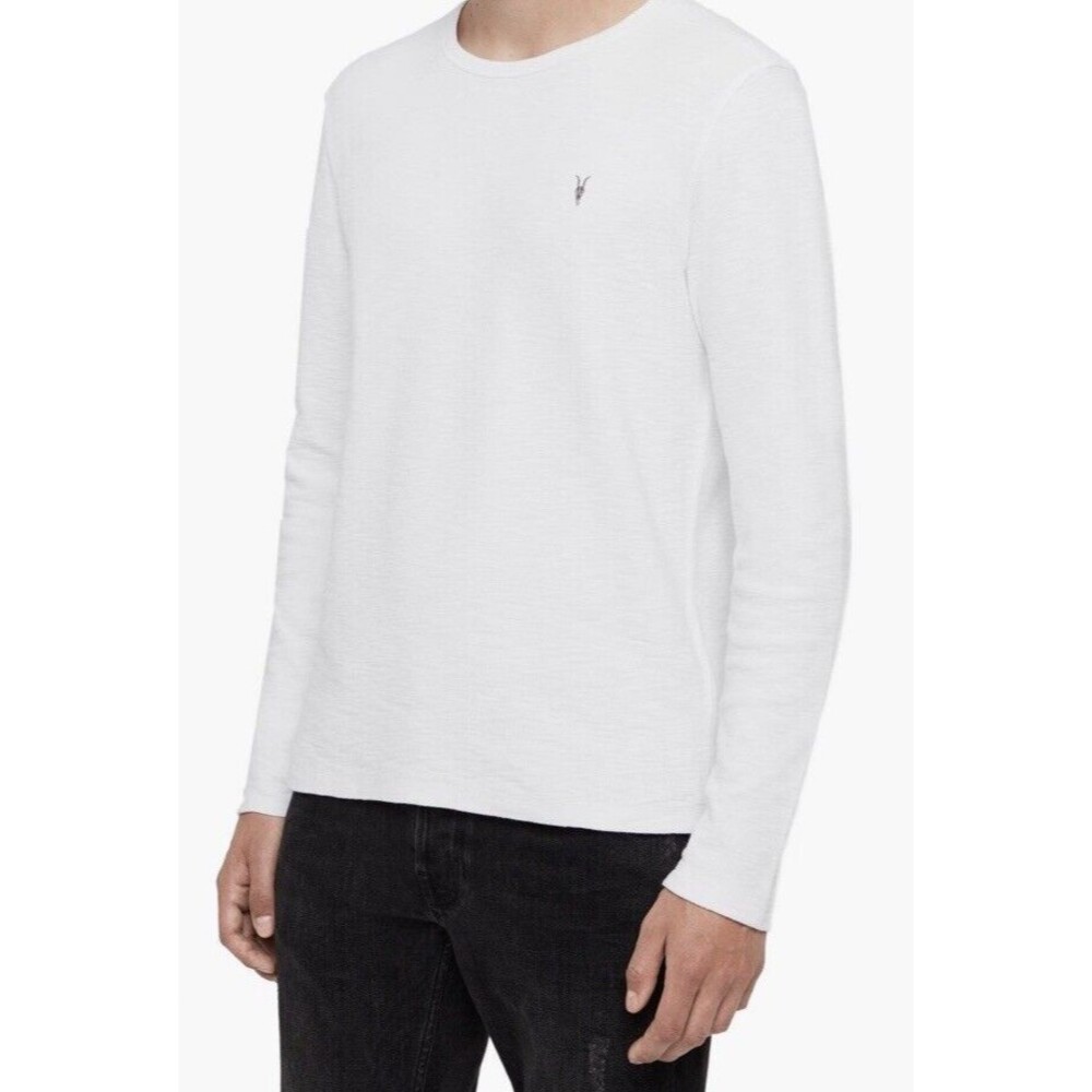 AllSaints Gavin Long Sleeve Organic Cotton T-Shirt white thick thermal Sz XL